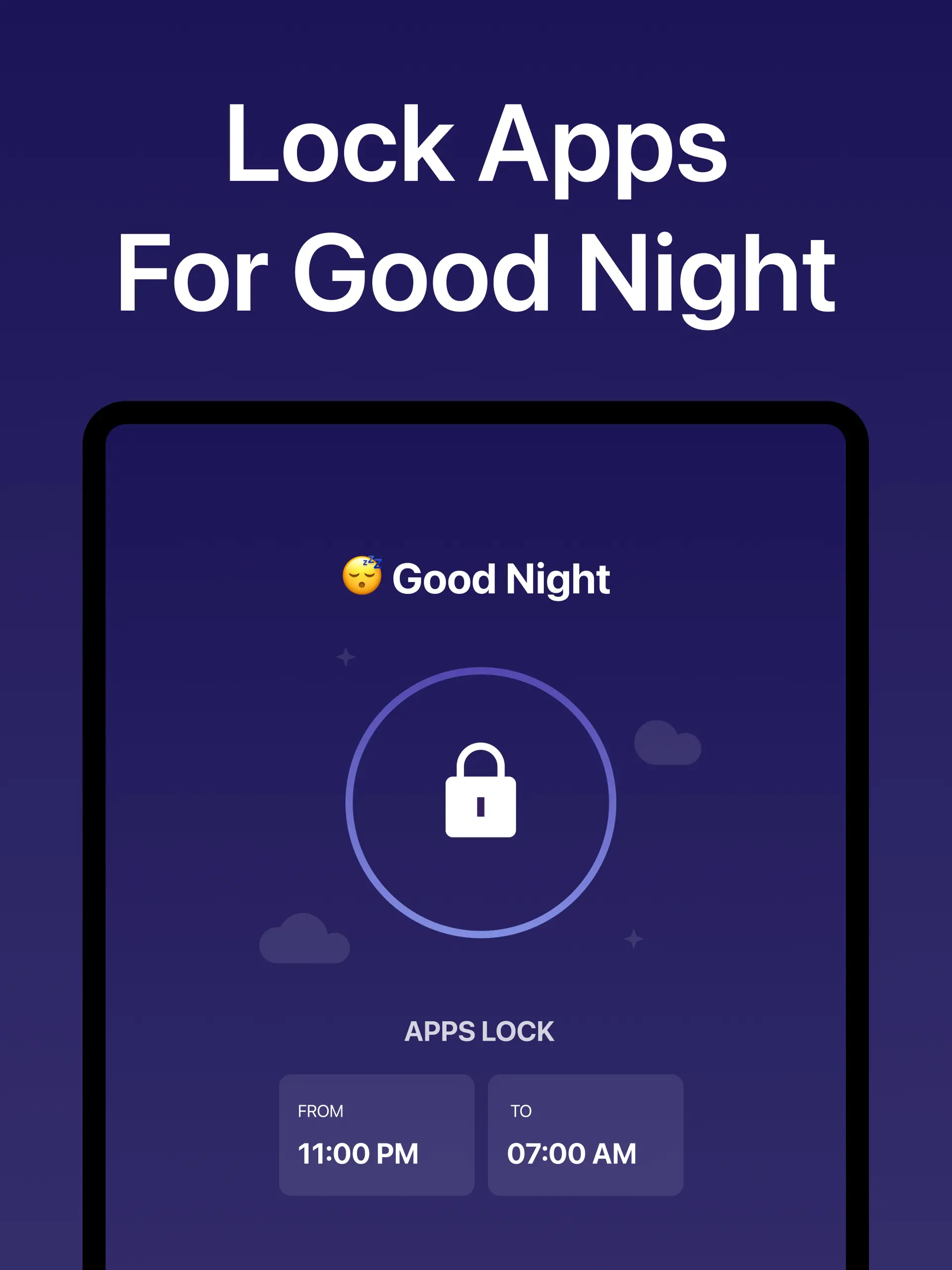 Good Night Lock app locking screen in English
